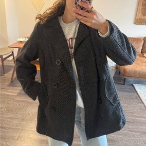 Women's Black Herringbone Coat